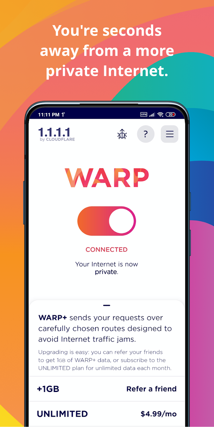 1.1.1.1 + WARP: Safer Internet screenshot